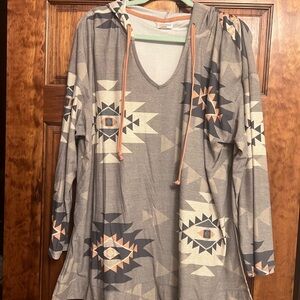 LuLaRoe Gray and Tan Hooded Shirt